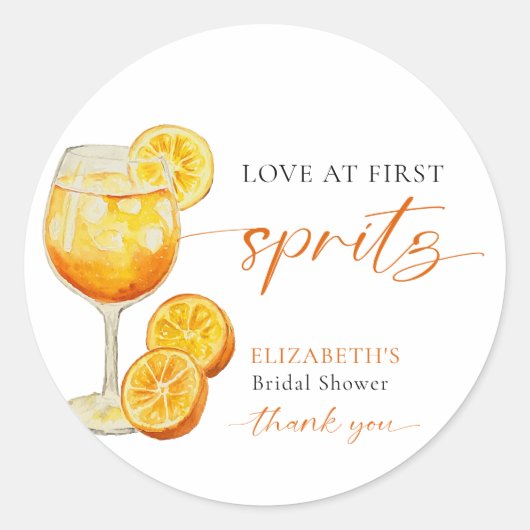 Liefde op de eerste Spritz Bruidsfeest Welkom Aang Ronde Sticker (Voorkant)