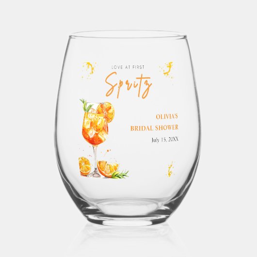 Liefde op de eerste Spritz Cocktail Oranje Bruidsf Wijnglas Zonder Voet (Voorkant)