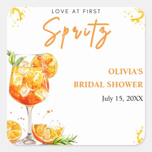 Liefde op de eerste Spritz Cocktail Oranje Bruidsm Vierkante Sticker (Voorkant)