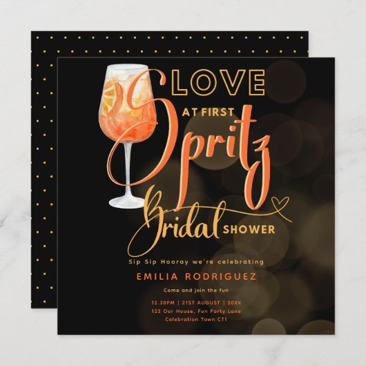 Liefde op de eerste SPRITZ Moderne Oranje Bruidsme Kaart (Voorkant / Achterkant)