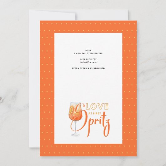 Liefde op de eerste SPRITZ Moderne Oranje Bruidsme Kaart (Achterkant)