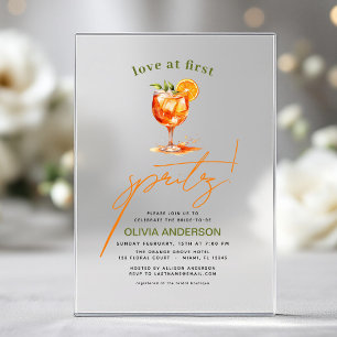 Liefde op de eerste Spritz Oranje Bruidsfeest Acryl Uitnodigingen