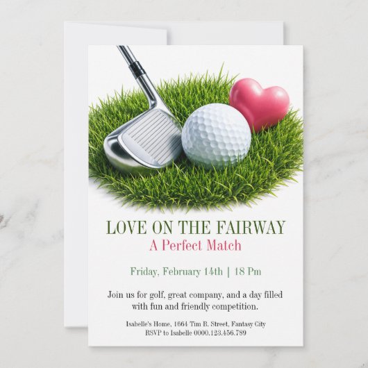 Liefde op de Fairway Golf Valentijn Uitnodiging (Voorkant)
