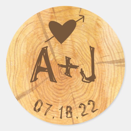 Liefde op een log | Aangepaste Monogrammen Bruilof Ronde Sticker (Voorkant)