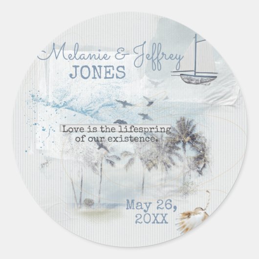 Liefde op een strand ronde sticker (Voorkant)