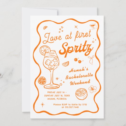 Liefde op eerste Spritz Bachelorette Uitnodiging (Voorkant)