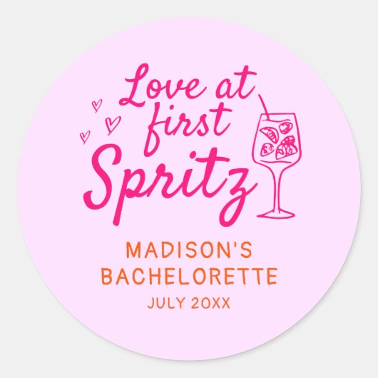 Liefde op eerste Spritz roze Sinaasappel Bachelore Ronde Sticker (Voorkant)