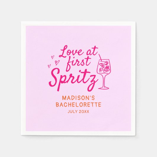 Liefde op eerste Spritz roze Sinaasappel Bachelore Servet (Voorkant)