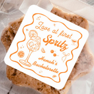 Liefde op eerste spritz vrijgezellenfeest vierkante sticker