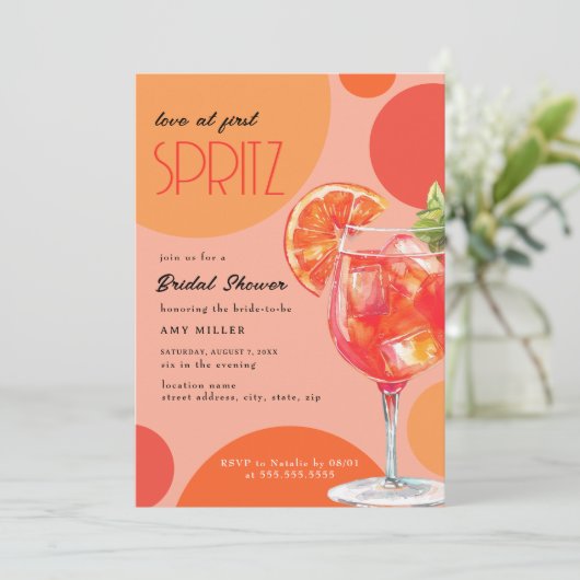 Liefde Op Het Eerste Bruidsfeestje Met Spritz Kaart (Staand voorkant)