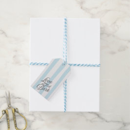 'Liefde Op Het Eerste Geblaf' Blauw En Wit Gestree Cadeaulabel