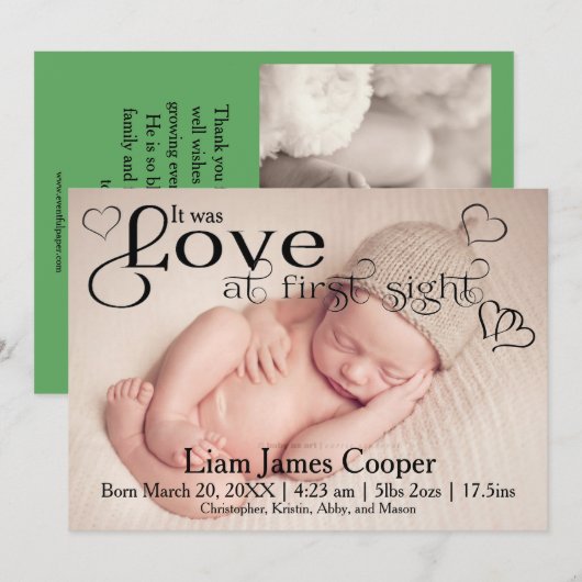 Liefde op het eerste gezicht - Baby Aankondiging (Voorkant / Achterkant)