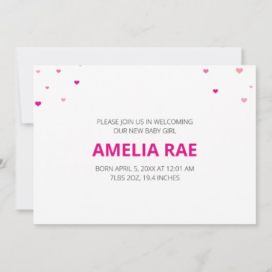 Liefde op het eerste gezicht Baby Geboorte Aankondiging (Achterkant)