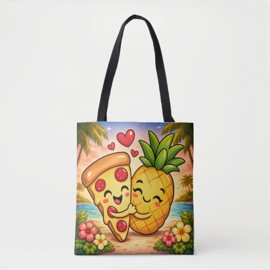 Liefde Op Het Eerste Plakje - Pizza Ontmoet Ananas Tote Bag (Voorkant)