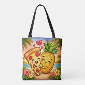 Liefde Op Het Eerste Plakje - Pizza Ontmoet Ananas Tote Bag (Achterkant)