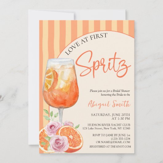 Liefde op het Eerste Spritz Bruidsborrel Uitnodigi Kaart (Voorkant)