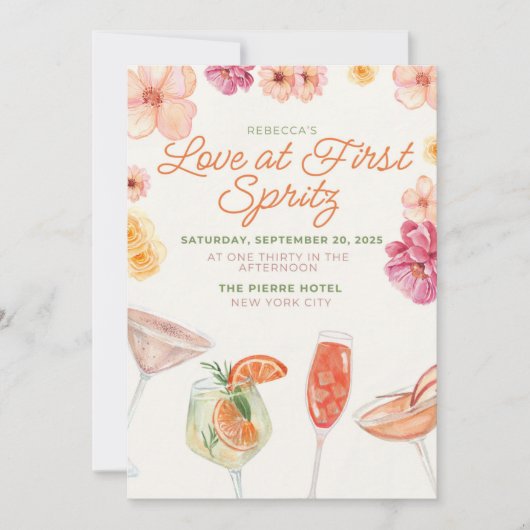 Liefde op het Eerste Spritz Bruidsborrel Uitnodigi Kaart (Voorkant)