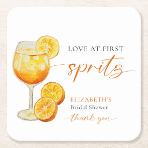 Liefde Op Het Eerste Spritz Bruidsbruiloft Aperol  Kartonnen Onderzetters