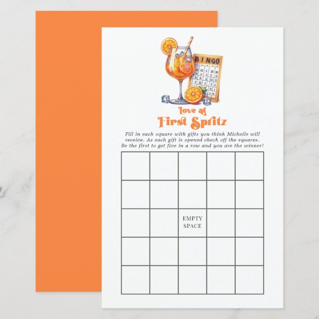 Liefde op het Eerste Spritz Bruidsbruiloft Bingo S (Voorkant / Achterkant)