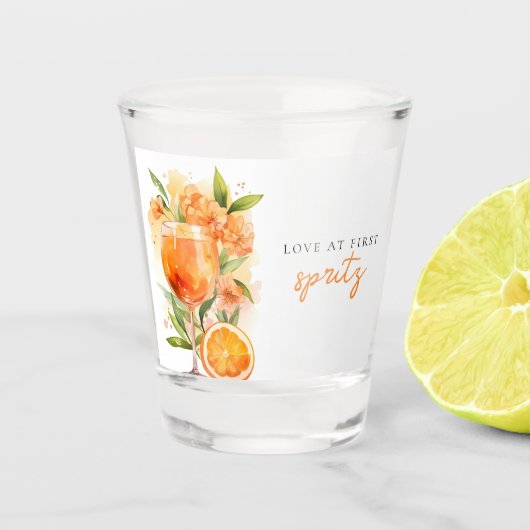 Liefde Op Het Eerste Spritz Bruidsdiner Shot Glas (Voorkant)