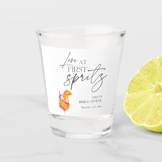 Liefde Op Het Eerste Spritz Bruidsdiner Shot Glas (Voorkant)