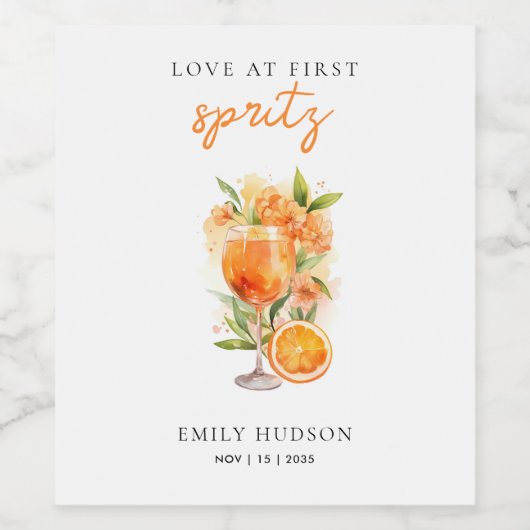 Liefde Op Het Eerste Spritz Bruidsdiner Wijn Etiket (Enkel label)