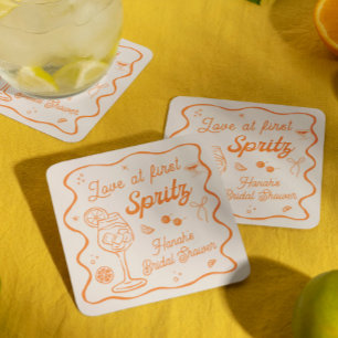Liefde op het eerste spritz bruidsdouche kartonnen onderzetters
