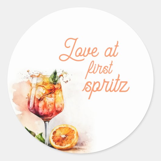 Liefde Op Het Eerste Spritz Bruidsdouche Uitnodigi Ronde Sticker (Voorkant)