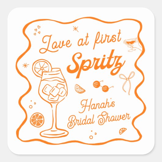 Liefde op het eerste spritz bruidsdouche vierkante sticker (Voorkant)