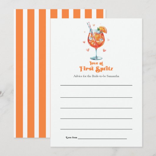 Liefde op het Eerste Spritz Bruidsfeest Advieskaart (Voorkant / Achterkant)