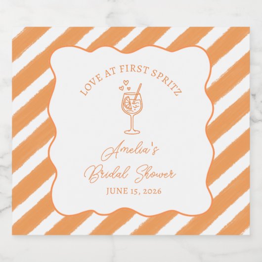 Liefde op het eerste Spritz Bruidsfeest Italiaans  Sparkling Wijnetiket (Enkel label)