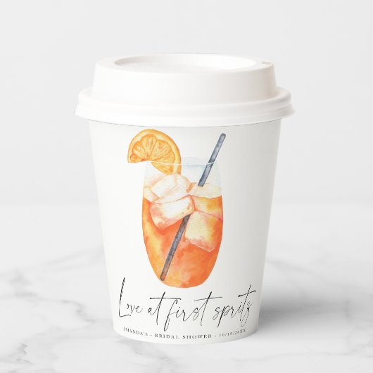 Liefde op het eerste spritz Bruidsfeest Papieren Bekers (Voorkant)