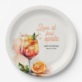 Liefde Op Het Eerste Spritz Bruidsfeest Papieren Bordje (Voorkant)