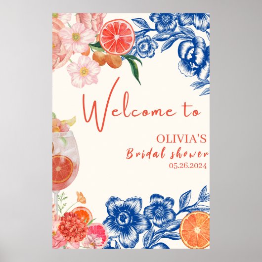 Liefde op het eerste spritz bruidsfeest welkom bor poster (Voorkant)
