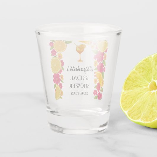 Liefde op het Eerste Spritz Citrus Sinaasappel Bru Shot Glas (Achterkant)