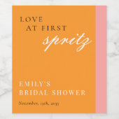 Liefde op het eerste Spritz Moderne Bruidsdouche Wijn Etiket (Enkel label)