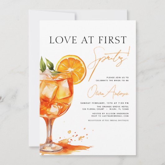 Liefde op het Eerste Spritz Oranje Bruidsfeest Kaart (Voorkant)