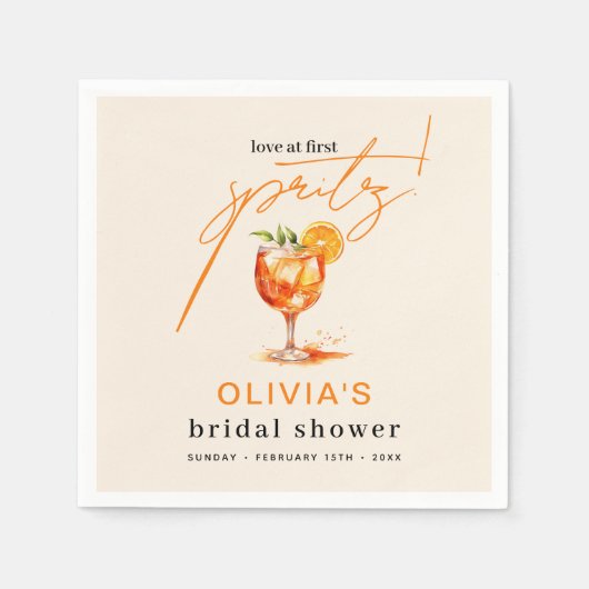 Liefde op het Eerste Spritz Oranje Bruidsfeest Servet (Voorkant)