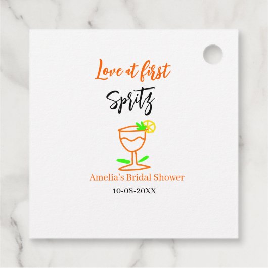 Liefde op het eerste spritz oranje zwarte bruids d bedankjes labels (Achterkant)