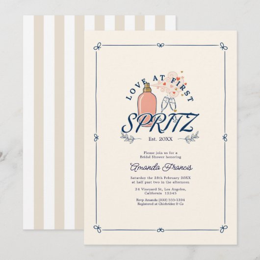 Liefde Op Het Eerste Spritz Preppy Bruidsfeest Kaart (Voorkant / Achterkant)