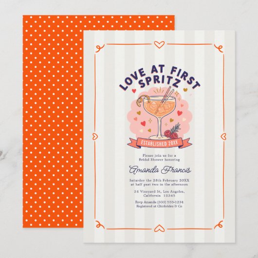 Liefde Op Het Eerste Spritz Preppy Bruidsfeest Kaart (Voorkant / Achterkant)