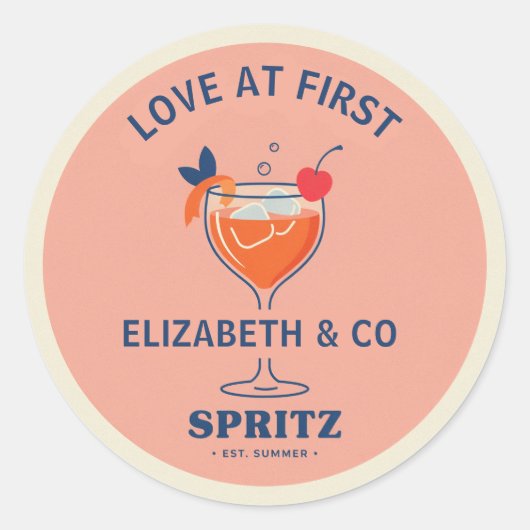 Liefde Op Het Eerste Spritz Preppy Bruidsfeest Ronde Sticker (Voorkant)