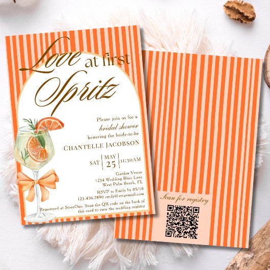Liefde Op Het Eerste Spritz QR Code Oranje Bruidsd Kaart