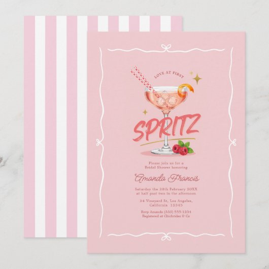 Liefde Op Het Eerste Spritz Roze Preppy Bruidsfees Kaart (Voorkant / Achterkant)