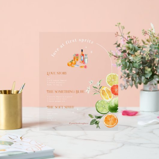 Liefde Op Het Eerste Spritz | Signature Drank Acryl Bord (Huwelijk)