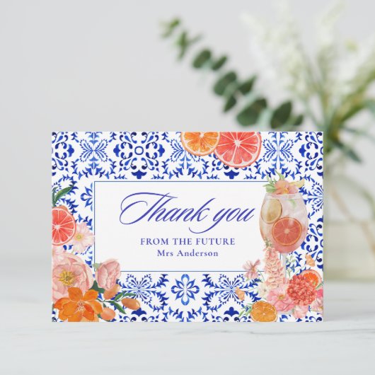 Liefde op het eerste spritz sinaasappel bruidsdouc bedankkaart (Staand voorkant)