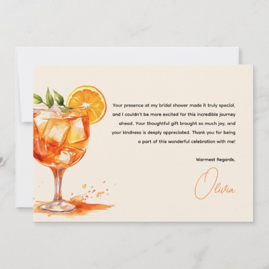 Liefde op het Eerste Spritz Sinaasappel Bruidsfees Bedankkaart (Achterkant)