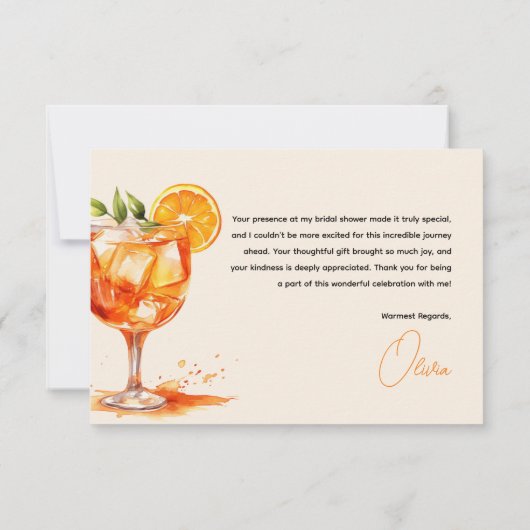 Liefde op het Eerste Spritz Sinaasappelkleurige Br Bedankkaart (Achterkant)