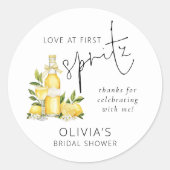 Liefde op het eerste Spritz Vrijgezellenfeest Dank Ronde Sticker (Voorkant)