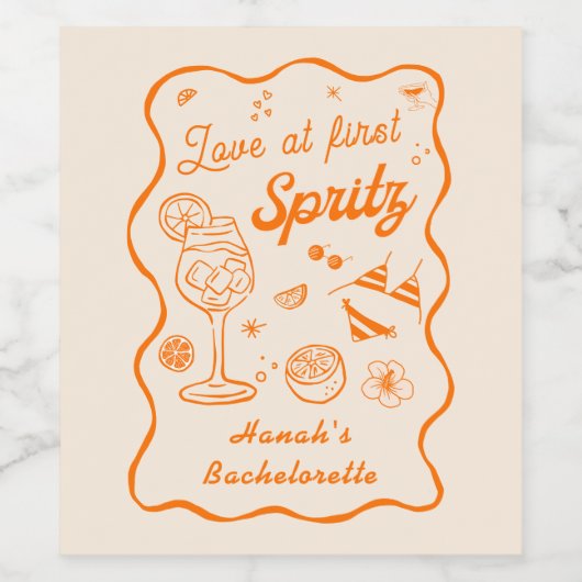 Liefde op het eerste Spritz vrijgezellenfeest Wijn Etiket (Enkel label)